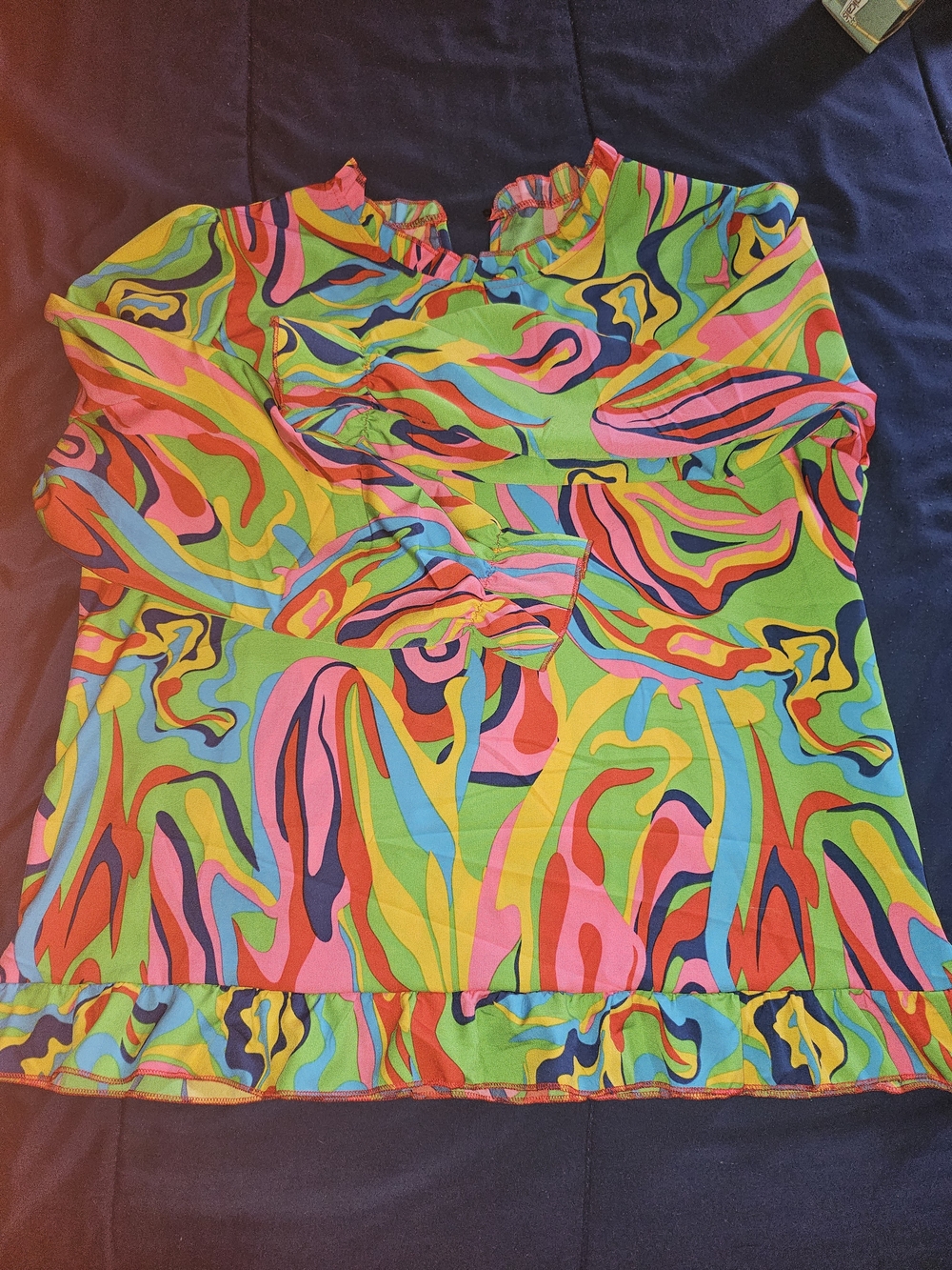 Women’s Multicolor Abstract Print Ruffle Blouse